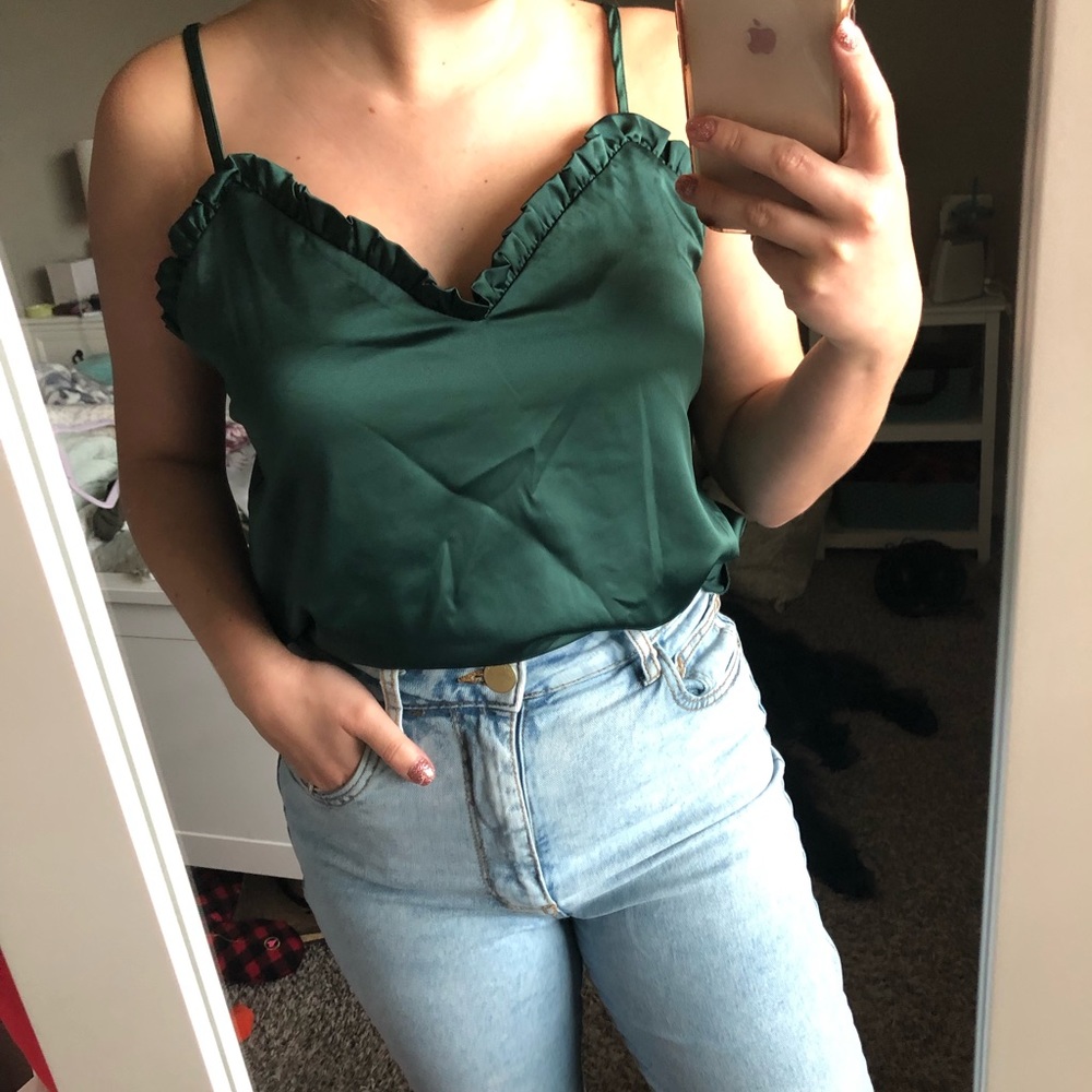Simplee Emerald Green Satin Top
